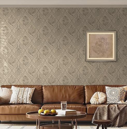 Toduso Peel and Stick Wallpaper Vintage Wall Paper Boho Contact Paper Neutral Removable Wallpaper for Kitchen Bathroom Bedroom Floral Waterproof Self Adhesive Vinyl Drawer Decor 17.3"x78.7"