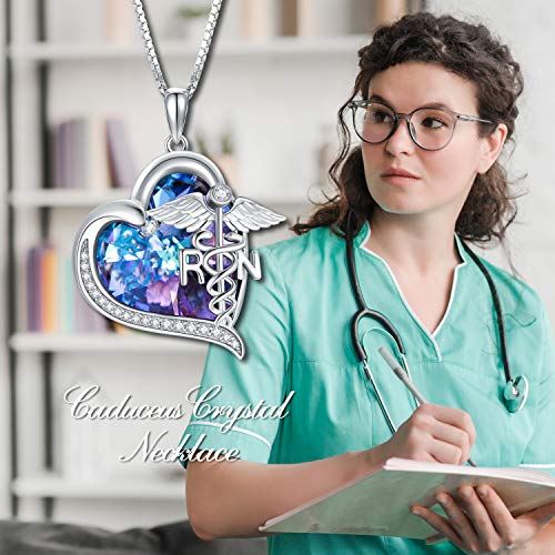 TOUPOP Gifts for Nurse 925 Sterling Silver Nurse Necklace Doctor Nursing Themed Pendant with Crystal RN Medical Caduceus Jewelry Nurse Gifts for Women Student Mom Birthday Graduation2