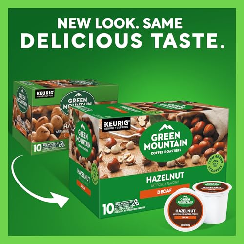 Image of Green Mountain Coffee Roasters Hazelnut Decaf Coffee, Keurig Single-Serve K-Cup pods, Light Roast, 60 Count (6 Packs of 10)