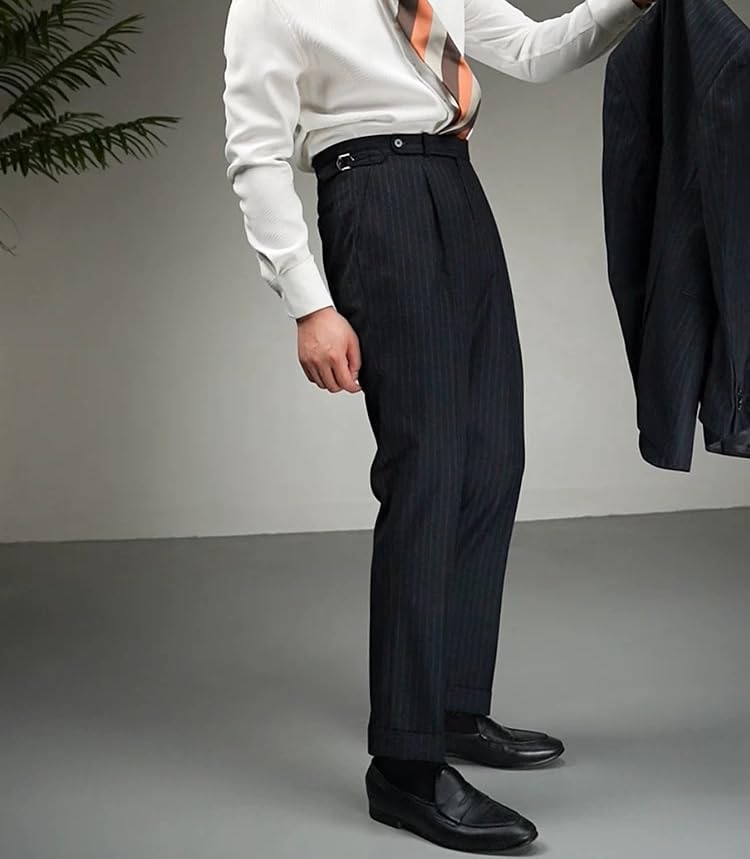 Men's Striped Casual Pant Pinstripe Slim Fit Suit Pant Classic Business Dress Trousers for Work2