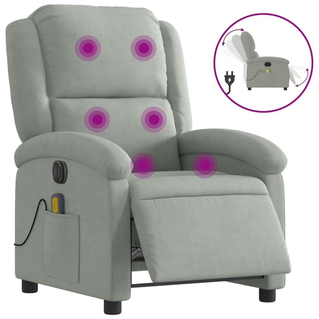 Poltrona Elettrica Massaggi Reclinabile Grigio Chiaro Velluto,Poltrona Massaggio,Poltrona Massaggio Professionale,Poltrona Massaggio Relax-3204289