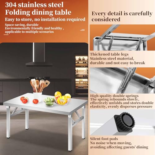 Tavolo da cucina commerciale in acciaio inox, resistente, capacità di carico 500 kg, pieghevole per una facile conservazione, nessun montaggio necessario, ideale per ristoranti e cucine