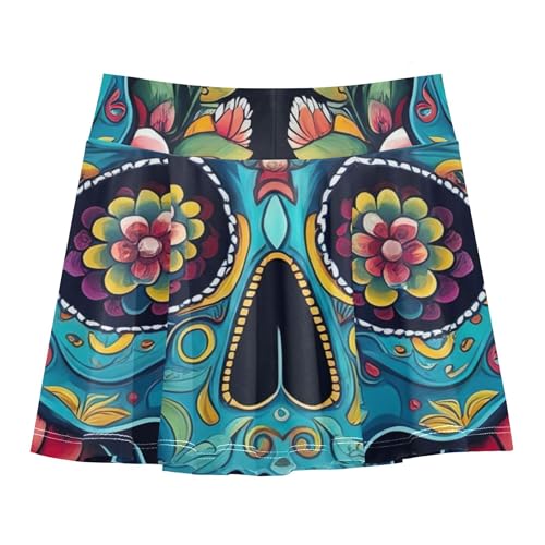 Tennis Skirts for Kids Floral Artistic Blue Skull Flowers Athletic Shorts Girls Skorts Clothes Teen Cheer 4t2