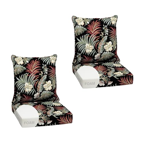 Image of Arden Outdoor Foam Deep Seat Cushion Set, 2-Pack, 24x24, Premium High-Density Foam, Never Flattens, Weather-Proof for Patio Chair Sofa Couch, Simone Black Tropical
