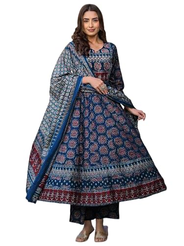 Pantalon kurta Anarkali femme en viscose rayonne imprimée avec voile