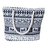 FAVORTALK Elephant Tote Bag Beach Bag Women's Handbags & Shoulder Bags Holiday Canvas Summer Soft Handle with Zip(Classic Blue Elephant),B26202