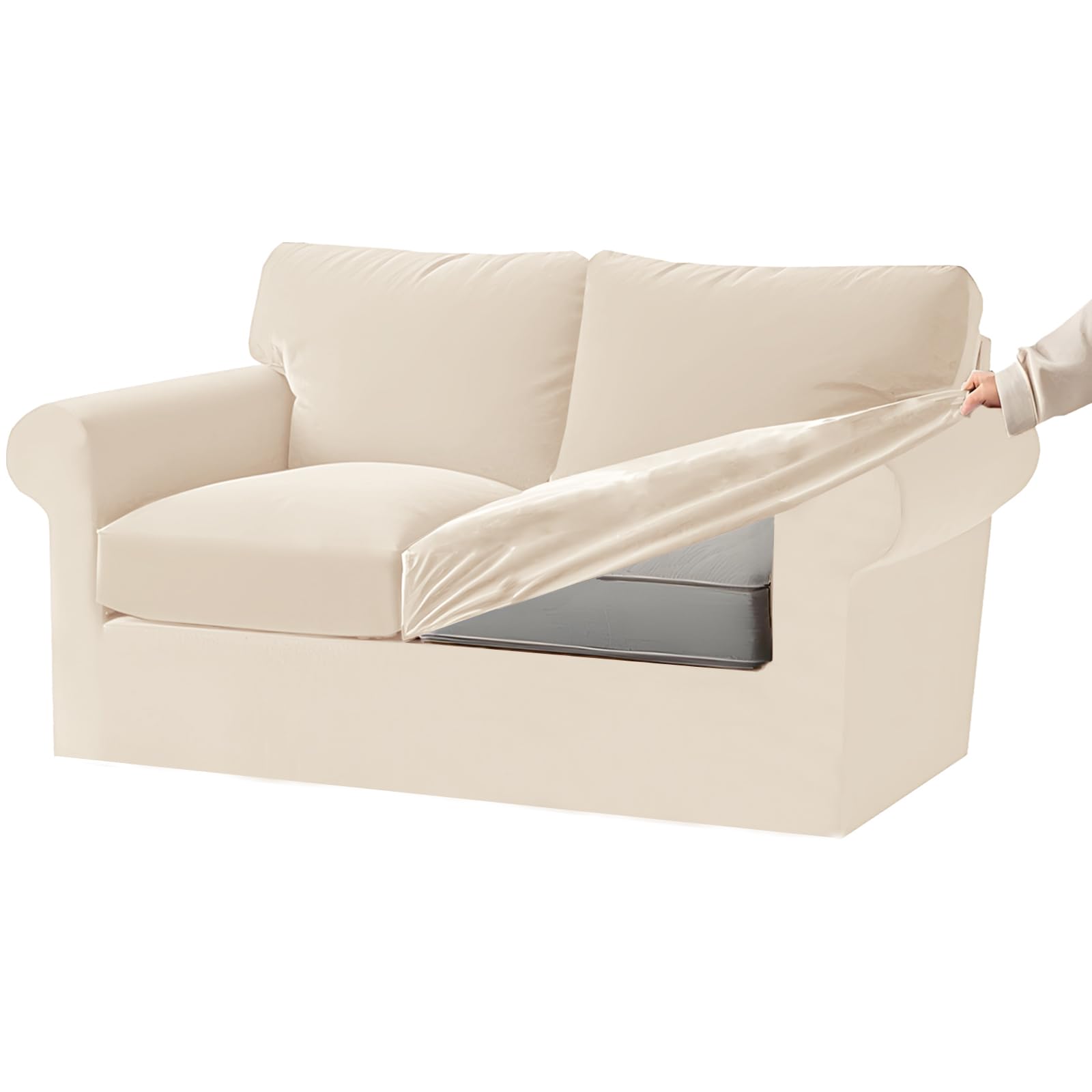 KYJSW Stretch Ektorp Sofa Cover with Separate Seat Cushions and Backrests Covers Velvet Sofa Slipcovers with Elastic Band 1 2 3 4 Seater Set (Ivory,2 Seat Set 5 PCS)
