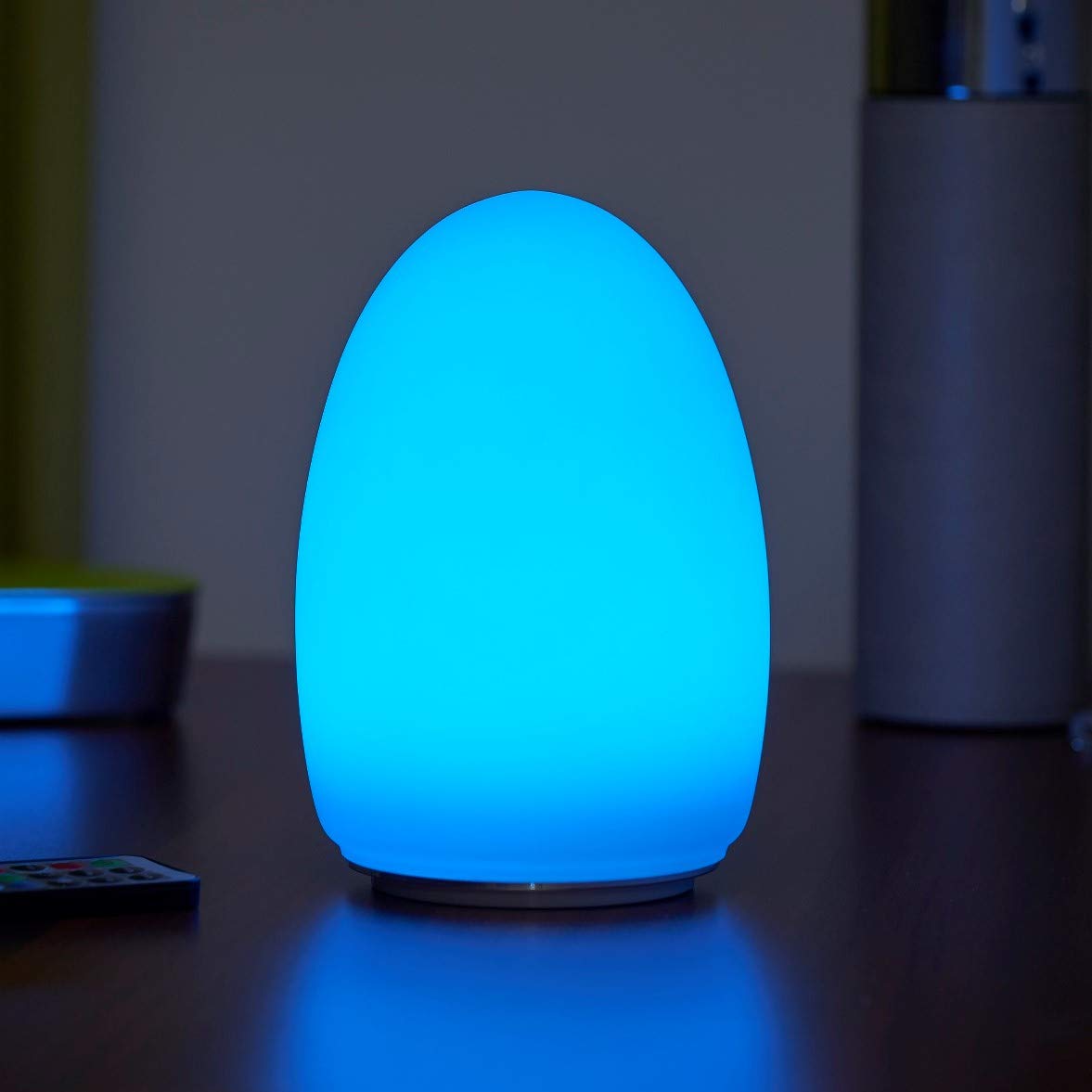 Auraglow Rechargeable Cordless Wireless Colour Changing & White Light LED Glass Table Lamp (Egg)