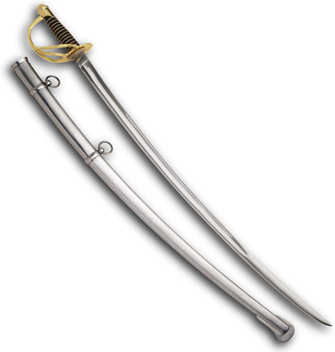 1860 Light Cavalry Union Saber – Solid Brass Guard & Pommel, Leather-Wrapped Wood Handle, British Steel Blade, Steel Scabbard Historic Replica