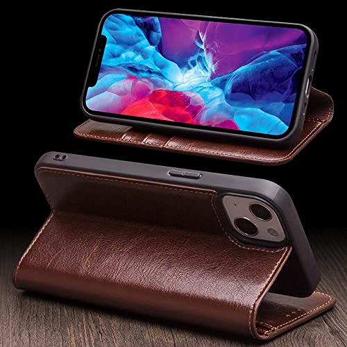 Béquille iPhone 13 Pro intégrée sur étui cuir noir avec porte-carte pour le quotidien