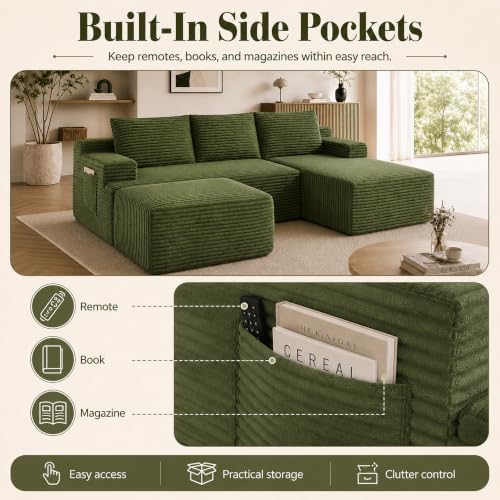 Image of Boneless Couch, Modular Sectional Couches for Living Room, U-Shaped Cloud Couch Sofa with Deep Seat, Fluffy Corduroy Upholstered Corner Sofa