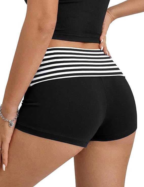 Image of Women Fold Over Lounge Shorts Low Waist Fitted Pajama Shorts Cute Sleep Pj Short Bottoms Roll Over Yoga Shorts