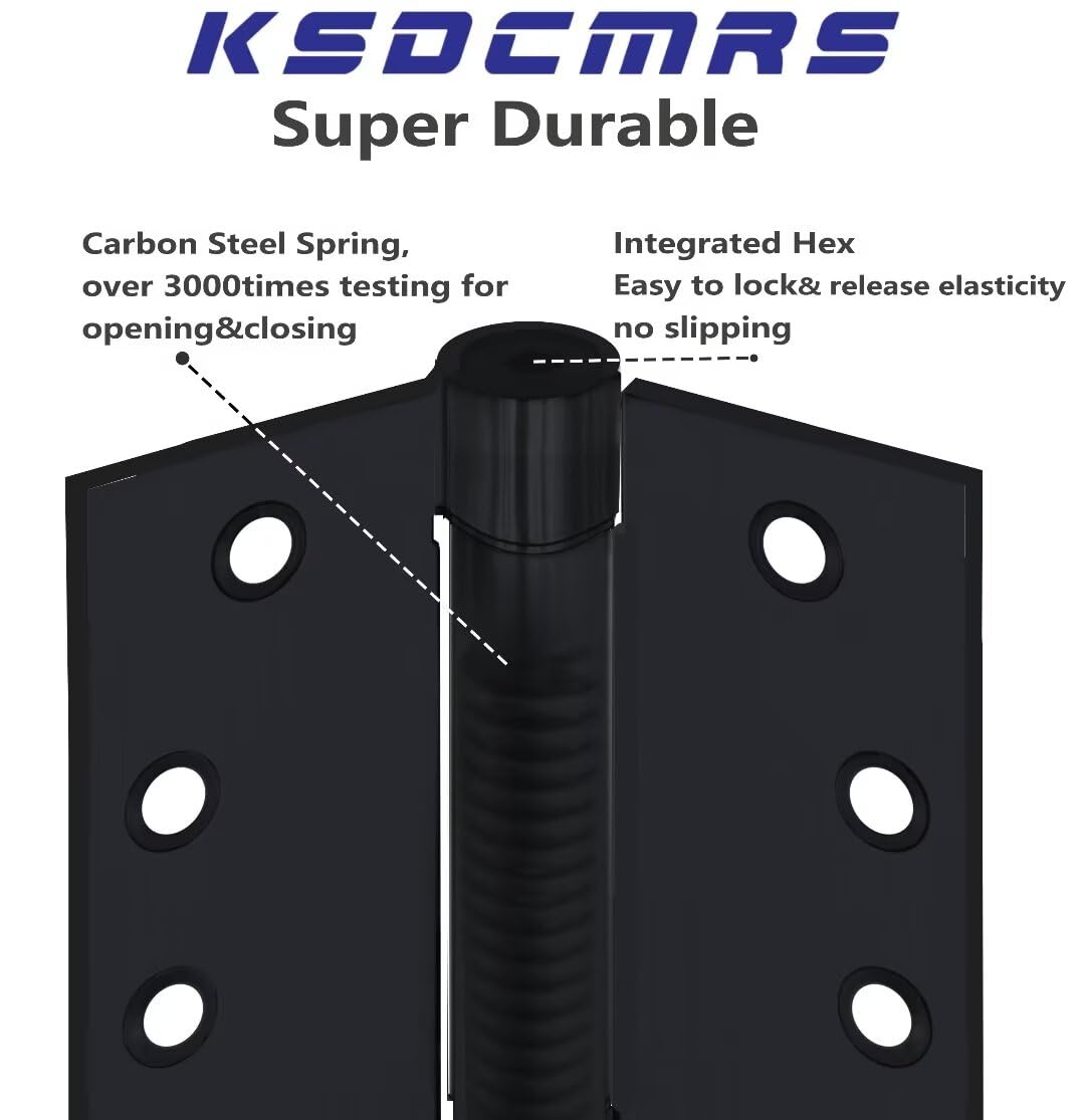 Bisagras de puerta de cierre automático de acero inoxidable de 4 x 4 pulgadas, bisagra de resorte negro, bisagras resistentes para interiores, hogar, fuego, exterior, despensa, sótano, bisagras de