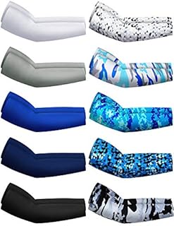 Hicarer womens 10 Pairs Sun Protection Arm Sleeves Cooling Sports Compression Athletic Basketball Running Cycling, Dark Color, Large