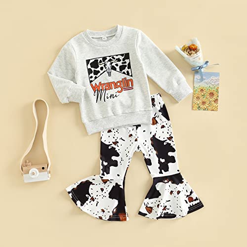 Toddler Kids Girls Clothes Sets Cow Print Long Sleeve Sweatshirt Pullover Flare Pants 2Pcs Fall Winter Outfits2