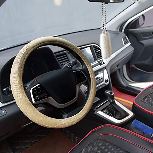 Ylife Microfiber Leather Car Steering Wheel Cover, Universal 15 inch Breathable Anti Slip Auto Steering Wheel Covers (Cream-Color)