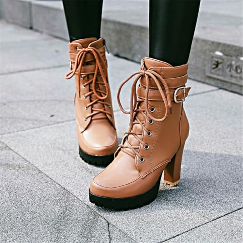 Image of FOREADA Goth Platform Heel Combat Boots Women Pearl Lace Victorian Booties