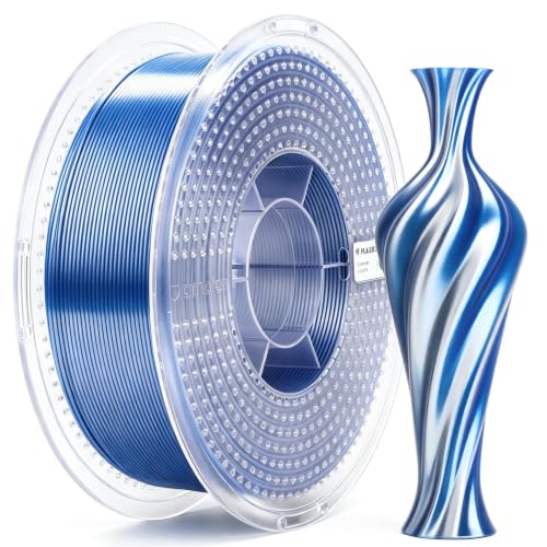 Image of AMOLEN Silk PLA 3D Printer Filament, Dual Color Blue Silver PLA 1.75mm, Shiny Color Change Filament 3D Printing PLA Filament for Most FDM 3D Printer, 1kg Spool(2.2lbs)