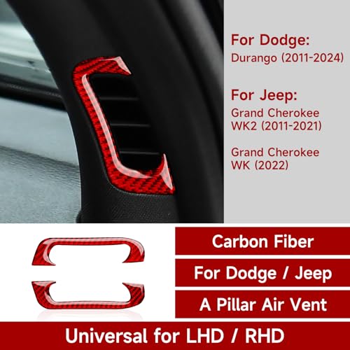 Image of A Pillar Air Vent Decals for 2011-2020 Dodge Durango / 2011-2021 Jeep Grand Cherokee WK2 Accessories Carbon Fiber Interior Stickers, Red