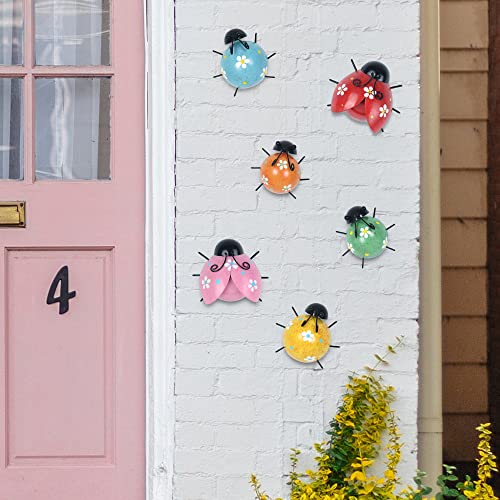 Hogardeck Metal Ladybugs Outdoor Wall Decor, 6 Pack Wall Art Garden Sculptures & Statues Outdoor Decorations For Patio, Handmade Gift, Spring Garden Decor For Outside #TOP6