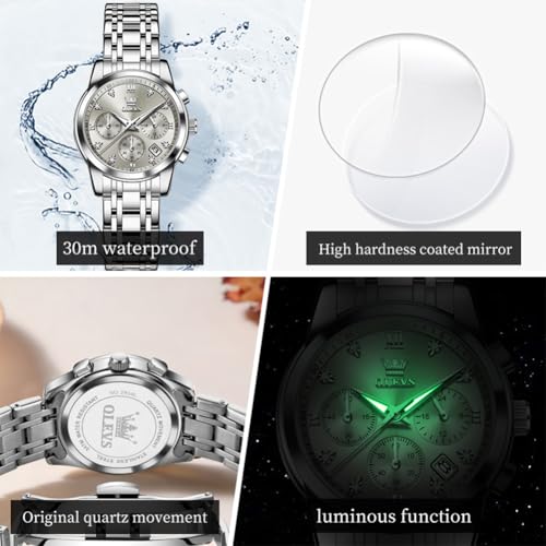 Image of OLEVS Women Watch Multifunctional Two Tone Watch Fashion Business Analog Quartz Ladies Watch Stainless Steel Waterproof Diamond Watch for Women