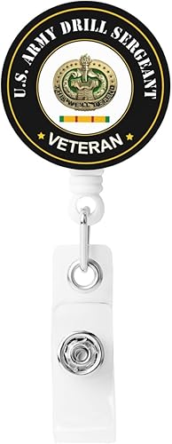 US Army Drill Sergeant Vietnam Service Combat Veteran Retractable ID Card Holder with Badge Reel for Name Tags, Ideal for Nurses, Doctors, and