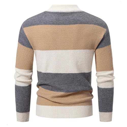 Men Winter Patchwork Knit Sweater Mock Neck Pullover Casual Knitted Jumper4