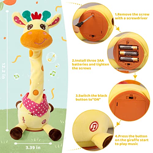 Emoin Giraffe Stuffed Animal Baby Toys 6 To 12 Months Giraffe Toys Singing 10 Children's Songs Dancing Giraffe Light Up Toys Repeat What You Say Giraffe Gifts For Toddlers 1-3 Years Old #TOP4
