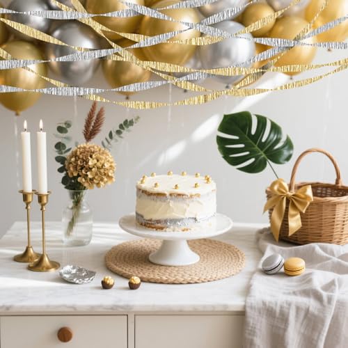 Image of 4 Crepe Paper Streamers Rolls, 328ft Pack of Silver and Gold Crepe Paper for Graduation Christmas New Year Wedding Baby Shower Birthday Party Decorations (1.8 inch x 82 ft /Roll)