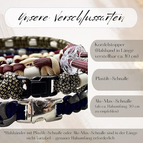 EM-Keramik Hundehalsband – 33 Farben, Zahn, Handmade in Germany, personalisierbar mit Namen & Pfötchen, Paracord Typ 2, leichte Verschlussarten, für kleine Hunde