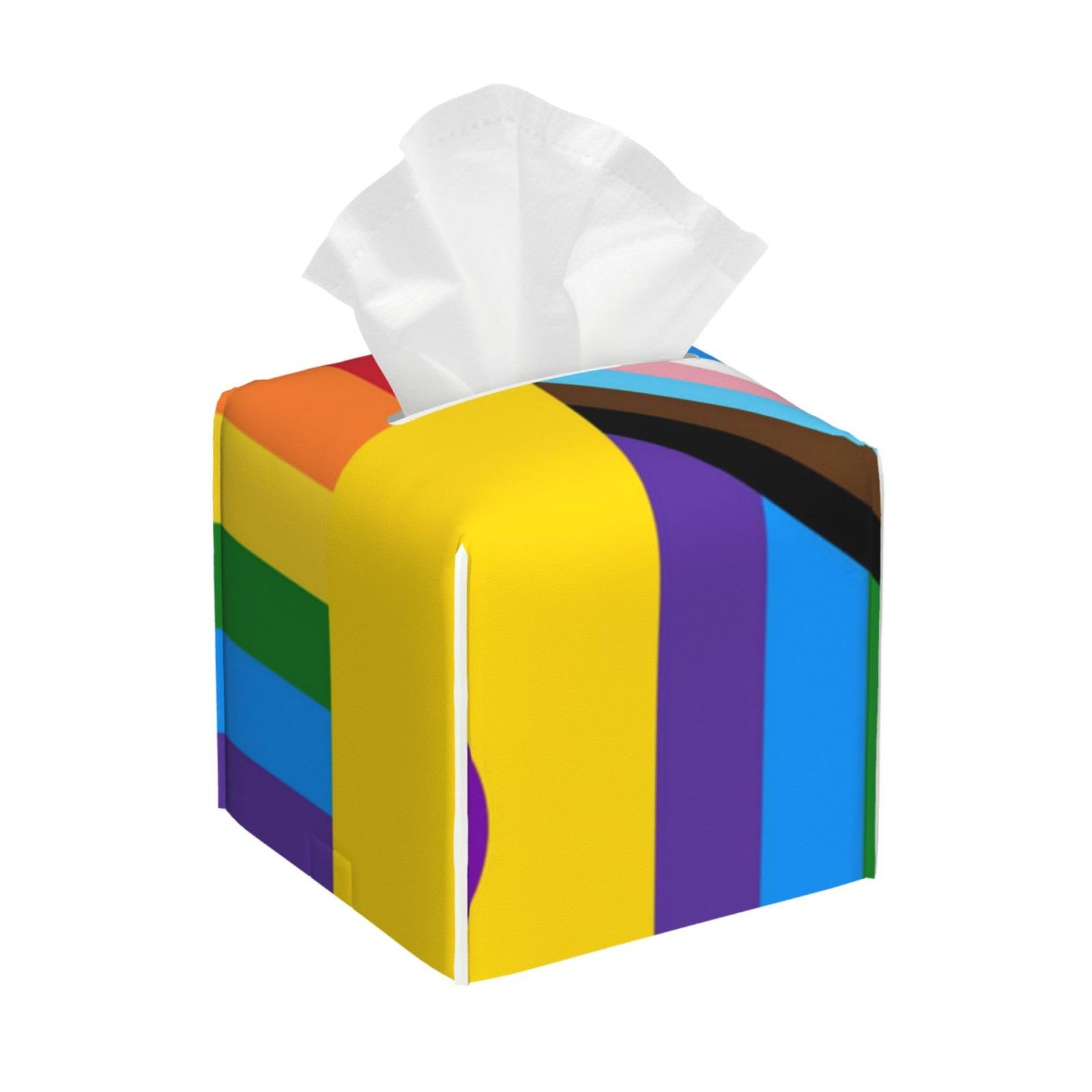 Rainbow Progress Pride Flag LGBT Square PVC Tissue Box Cover Modern Decorative Holder for Bathroom Vanity