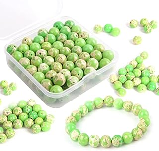 Colle 100pcs Green Emperor Beads for Jewelry Making, 8mm Bracelet Beads for Bracelet Making, Natural Green Emperor Beads for Bracelets Making, Necklace, Jewellery Beading, Earrings Crafts DIY Kit