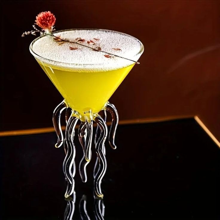 Image of Handcrafted Jellyfish Cocktail Glass | Premium Borosilicate Martini Glass | Artistic Drink Glass for Cocktails, Martini, Mocktails & Desserts | Unique Barware Gift (Jellyfish Glass)