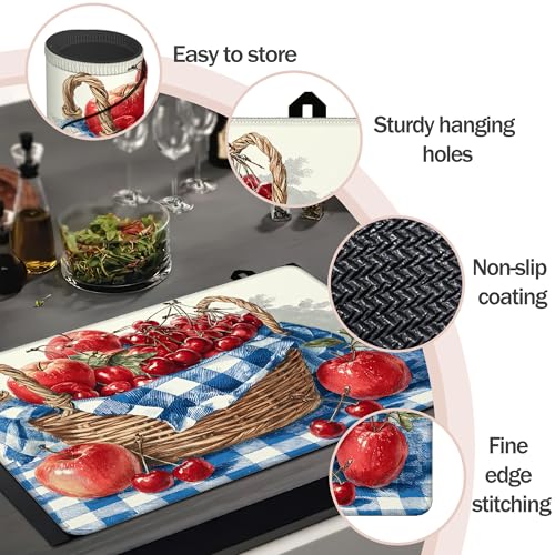 Image of Multi-Design Silicone Stove Cover for Glass /Electric Stoves - 3-in-1 Heat-Resistant Protector Mat, Non-Slip Drying Rack (Basket Fruit, 28 inch L x 20 inch W)
