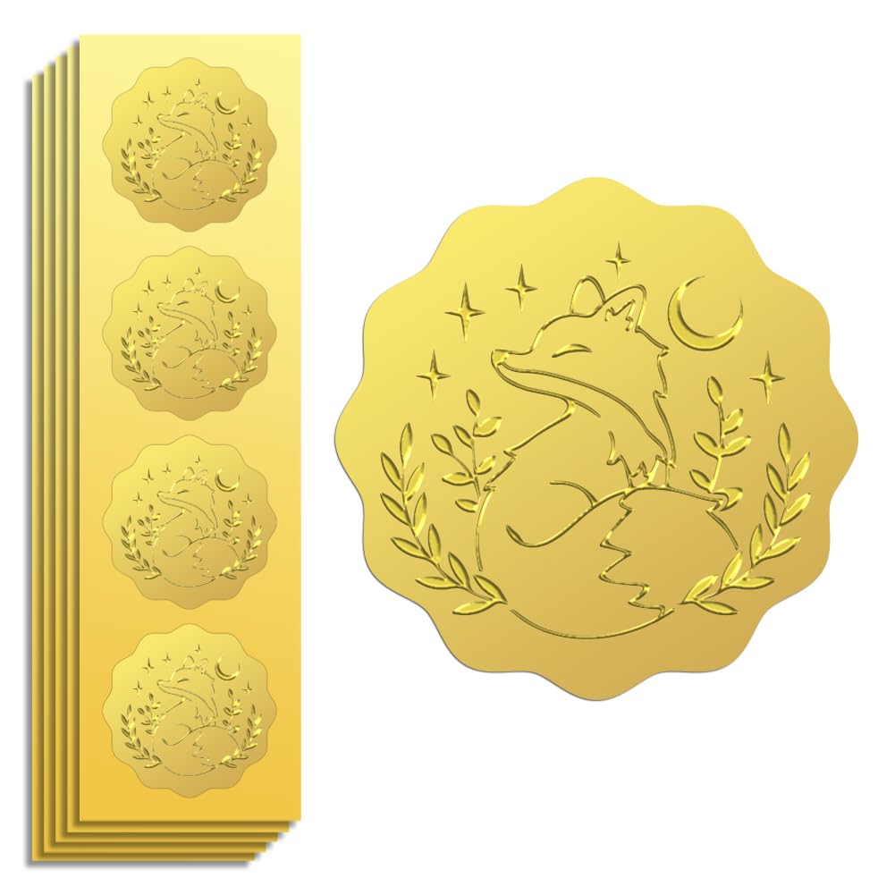 Sceau doré pour invitation sans cire : l'autocollant en feuille d'or renard Peacoblue