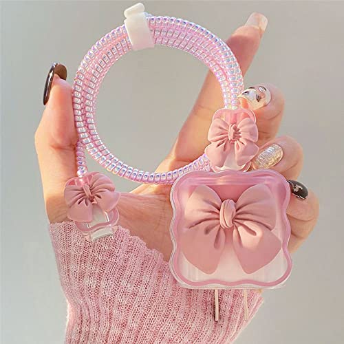 Andy's Orchids Cute Charging Cable Protector Case, Cute Bow Knot Charging Protector Cover Lovely Design for iPhone 18/20W