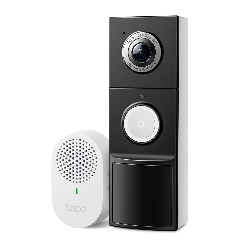 Tapo D235 2K 5MP 180° Wireless Camera Doorbell DFOV Ultra-Large Wireless or Wired Video Doorbell, 210 Day Battery, Chime Included, Head-to-Toe View IP66, AI Detection without TP-Link,