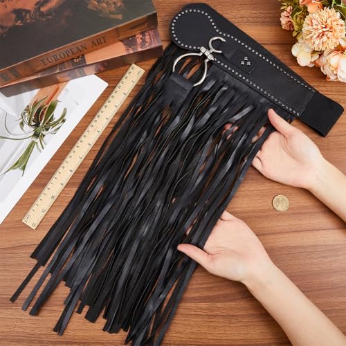 GORGECRAFT PU Leather Tassel Waist Belt Black Vintage Punk Wide Long Fringe Dress Belt Adjustable Women Jeans Skirt Boho Waistband Gothic Body Harness for Halloween Party Dance Cosplay Costume3