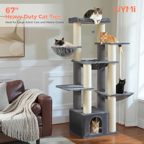 Image of 67 inch Heavy Duty Cat Tree for Indoor Cats, XXL Cat Tower with Thick Post | XXL Cat Tower with 13 Thick Scratching Posts (φ4.3 inch), Large Perch, Spacious Condo & Big Hammock - for Maine Coon up to 20 lbs
