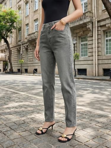 Image of Urbano Fashion Women's High Rise Straight Fit Washed Jeans Non-Stretchable