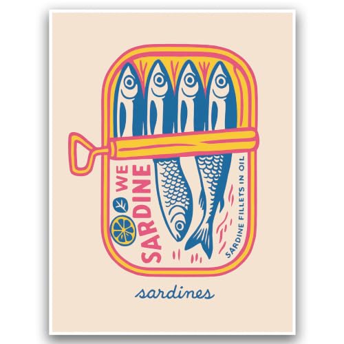 ZKFANKE Vintage Food Prints Sardine Tin Illustration Poster 16x12 Inch Unframed Vintage Kitchen Prints Artwork Posters kitchen Dining Room and Coffee Bar with Retro Style and Artwork Posters Details