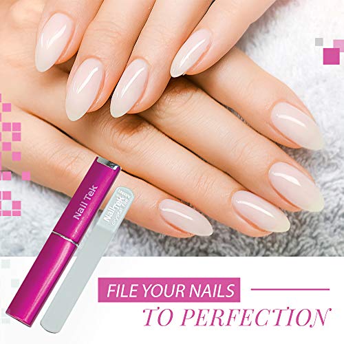 Nail Tek Crystal File Double-Sided With Fuchsia Companion Case, Mini File 3", Professional Fingernail File For Manicure Pedicure, Keep Nails Trim And Smooth, No More Nail Jagged Edges #TOP1