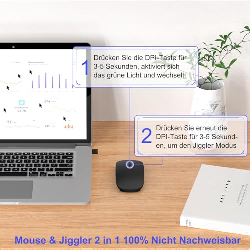 Azmall Kabellose Bluetooth Maus für iPad Pro/MacBook/Laptop/PC/Computer, Wiederaufladbare Maus Kabellos mit Jiggler Mouse beweger… – Ansicht 4