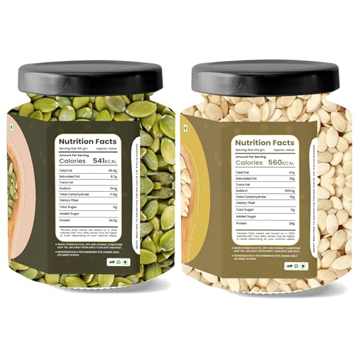 Image of LILA DRY FRUITS Roasted Watermelon Pumpkin Seeds Combo Pack 400 Grams (200g x 2) | Protein Rich Roasted Seeds Snack | Crunchy Healthy Namkeen for Gym, Fitness & Daily Snacking Perfect for Gifting