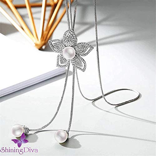 Image of Shining Diva Fashion Crystal Flower Stylish Long Chain Pendant Necklace for Women and Girls
