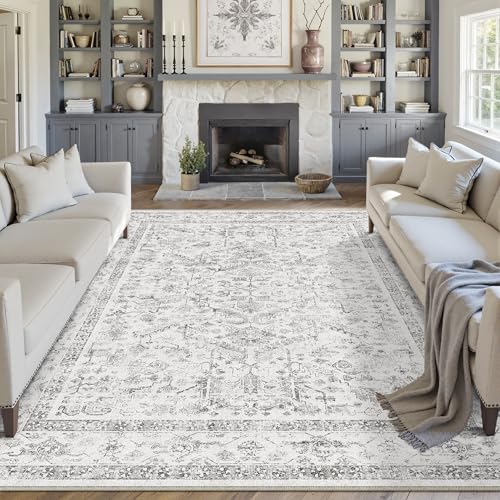 PureCozy Vintage Tapis Salon 200x300cm Gris Chambre AntidéRapant Lavable en Machine Doux Grand Carpet Salle a Manger Descente de Lit Chambre Adulte Poil Ras...