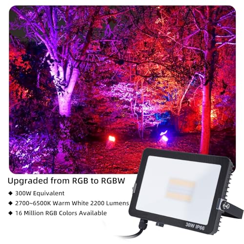 RGB-LED-Flood-Light-Outdoor-Color-Changing-Led-Stage-Landscape-Lights-300W-Equivalent-3000-LM-Bluetooth-Smart-Floodlights-2700K-Timing-Music-Sync-IP66-US-3-Plug-2-Pack