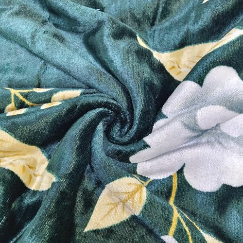 Image of Winter Woolen Premium Flannel Velvet Warm Duvet Cover Quilt Cover | Rajai Cover | Blanket Cover | Comforter Cover Single Size 60x100 inches Woollen (Kai Green Gray Gold Flora, Single Bed)