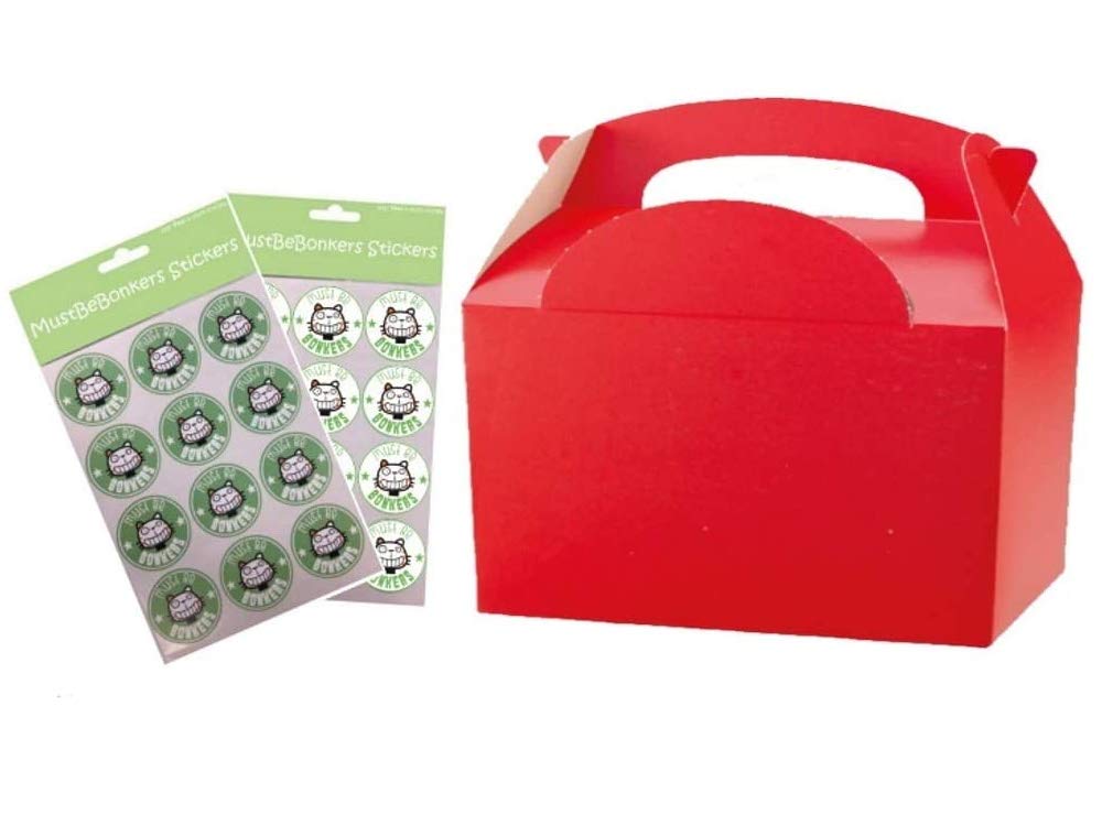 MustBeBonkers Plain Coloured Meal Box for Children/Kids - Perfect for Picnics, BBQs, and Birthday Parties - Fully Compostable, Biodegradable and Eco-Friendly - With Seal Stickers (Red, 50 Packs)