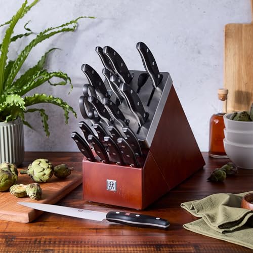 Image of Zwilling Twin Signature Self Sharpening 20-Pc Knife Set Made in Germany | Ultra Sharp Blades Made with Special Formula Friodur Ice Hardened Steel for Durability. Dishwasher Safe and Comfortable Grip.